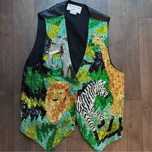Vintage Fashion Fantasy Sequin Safari/ zoo  Vest Size Large whimsical